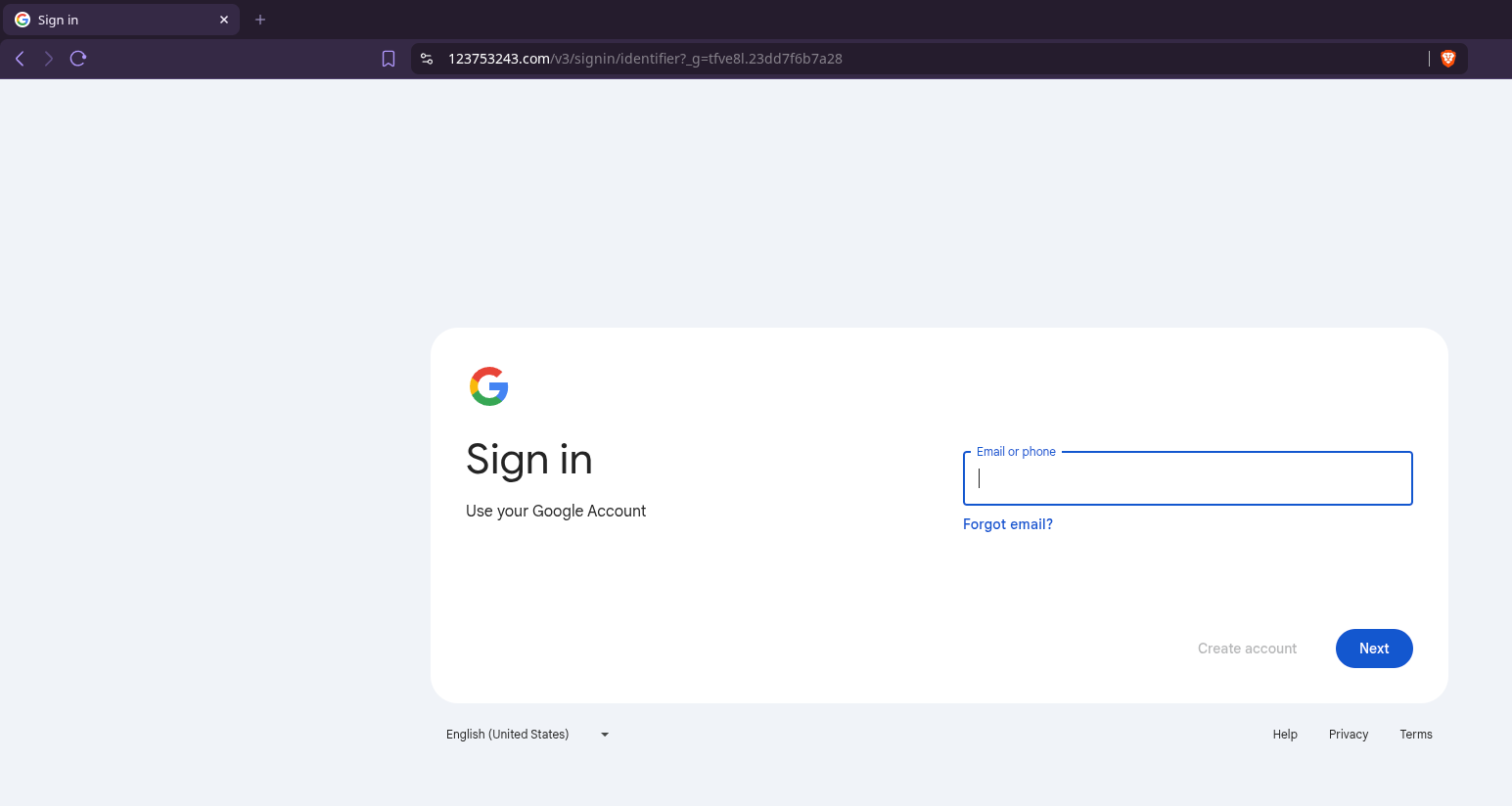 Réplica del login de Google servida por 123753243[.]com